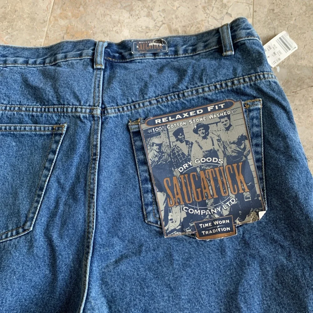 Saugatuck Mens Denim Bermuda Shorts Relaxed Fit Stone Wash Jeans Blue Sz 38‎ NWT